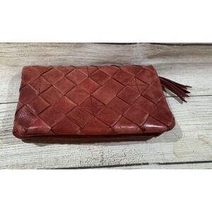 Vilenca Holland Zip Red Woven Genuine Leather Wallet Organization TubA